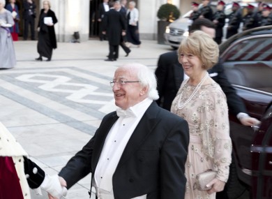 Michael D Higgins and his wife Sabina were greeted by the Lord Mayor of London on arrival at the Guildhall this evening.