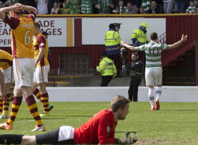 Anthony Stokes turns to receive the acclaim of the Celtic faithful.