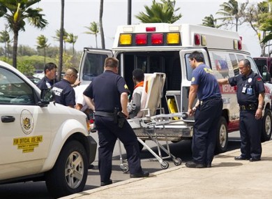 The 16-year-old is taken away on a stretcher after his flight.