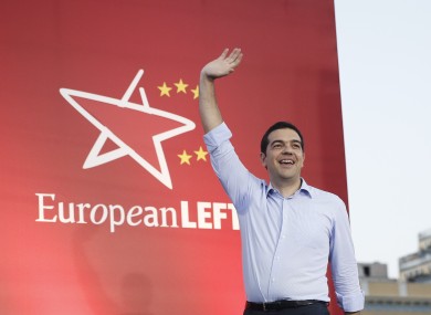 Greece's left-wing opposition leader Alexis Tsipras greets supporters at his party's main election rally earlier this week.