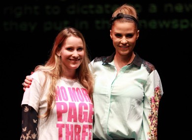 Katie Price (right) with Everyday Sexism founder Laura Bates (left) at a 'Does Page 3 Make the World a Better Place' panel discussion
