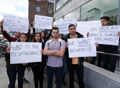 Protesters from different language schools outside the Irish Naturalisation and Immigration Service Offices in Dublin