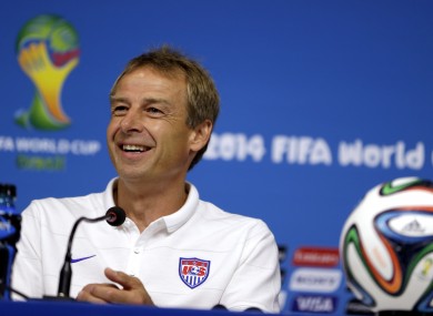 United States' head coach Jurgen Klinsmann attends a press conference before a training session in Recife last night.