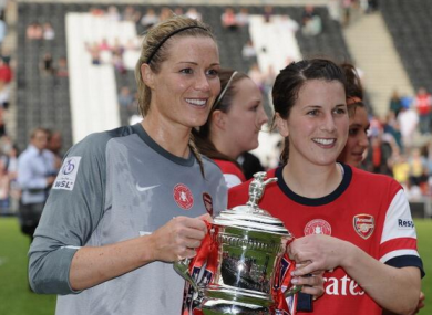 Ireland's Emma Byrne and Niamh Fahey with the FA Cup.