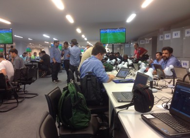 A scene from a non-invaded press room in Brazil.