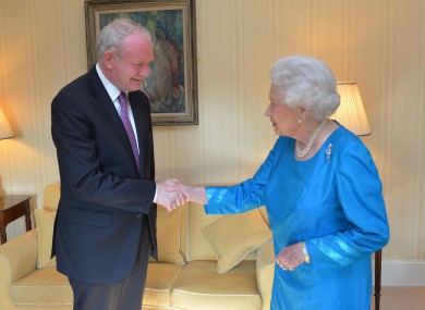 Martin McGuinness meets Queen Elizabeth at Hillsborough Castle in Belfast last night.