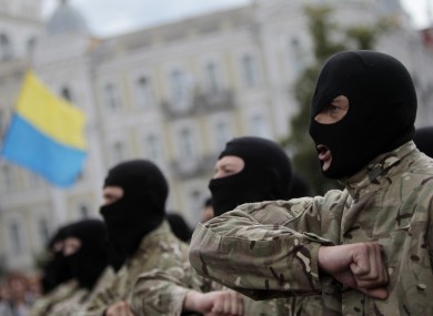 Volunteers take an oath of allegiance to Ukraine, before being sent to the eastern part of Ukraine to join the ranks of special battalion