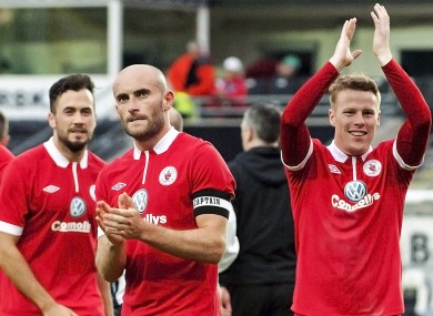 Goals by Alan Keane, centre, and Danny North, right, gave Sligo an important win in last week's first leg.