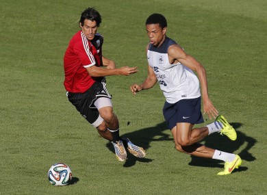 Loic Remy in training for France during the World Cup.