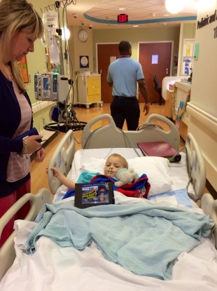 Gavin in his hospital bed