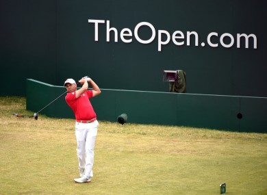 Sergio Garcia tees off on the 1st hole during day two of the 2014 Open Championship.