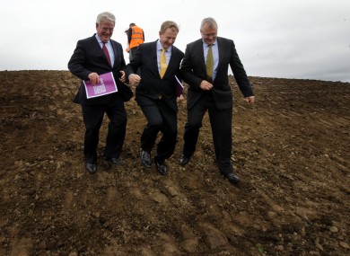 Taoiseach Enda Kenny, ex-Tánaiste Eamon Gilmore and David Conway of the National Sports Campus at the launch of Construction 2020.