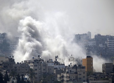 Smoke from an Israeli strike rises over Gaza City.