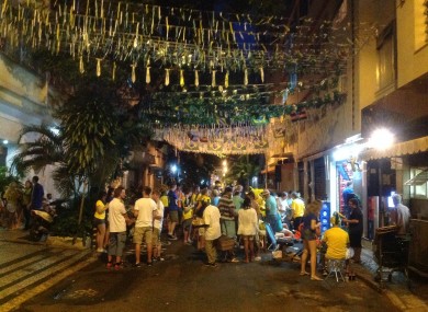 Brazilian fans congregate at the bar on Rua Edmundo Lins.