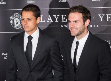 Javier Hernandez and Juan Mata of Manchester United.
