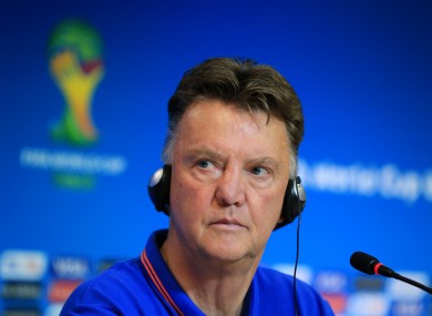 Van Gaal listens to the media's questions yesterday.
