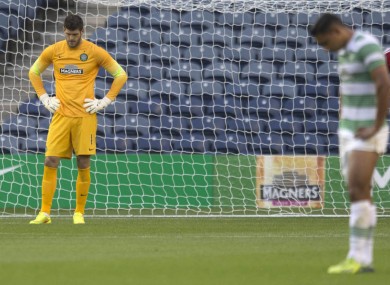 Celtic players regroup after the first goal tonight.