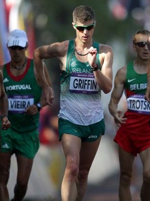 Griffin competing in the 50k walk at London 2012.
