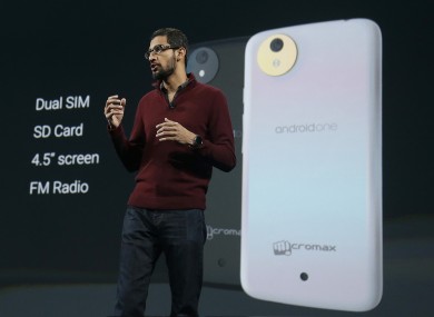 Sundar Pichai, senior vice president of Android, Chrome and Apps, speaks about the Android One phone during the Google I/O 2014 keynote presentation back in June.