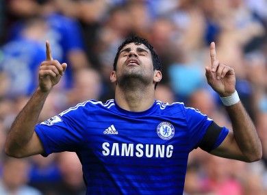 Chelsea's Diego Costa celebrates scoring his side's second goal .