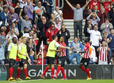 Pelle celebrates with team-mates.