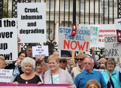 Survivors and supporters at a protest outside the Department of An Taoiseach on Merrion Street before handing in a letter for the Taoiseach.