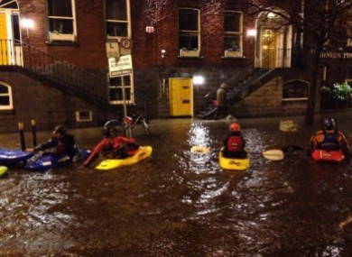 Canoeists on the South Mall, Cork in February.