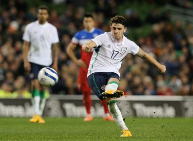 Brady hitting his goalbound free-kick.