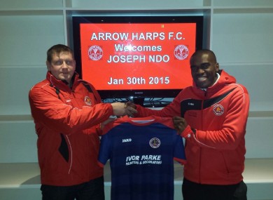Manager Kieran Mullaney with his newest recruit.