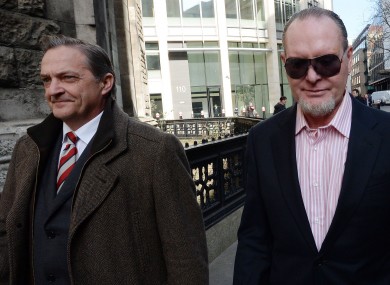 Former footballers Paul Gascoigne (right) and Gary Mabbutt leave the High Court in London..