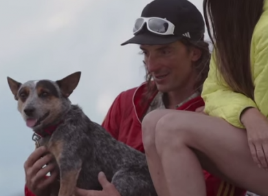 Potter before a jump with his dog.
