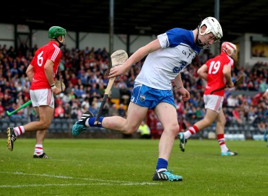 Shane Bennett celebrates scoring a goal for Waterford tonight.