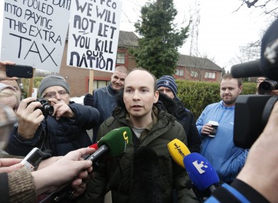 Paul Murphy speaking to the media outside Terenure Garda Station last February.