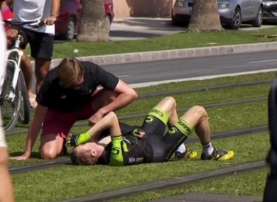Martin receives treatment after the collision.