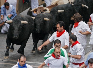 File image of a bull run in Pamplona, northern Spain.