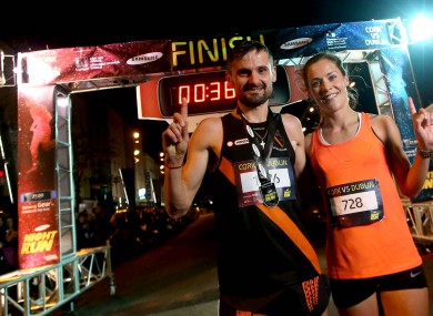 Sergiu Ciobanu and first place female Orla Drumm at last year's Samsung Night Run.
