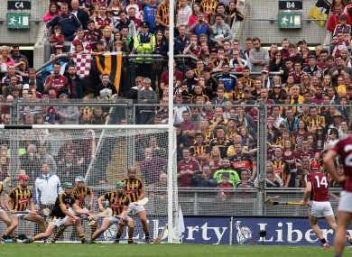 Joe Canning fires to the net for Galway but it was Kilkenny who celebrated at the end.