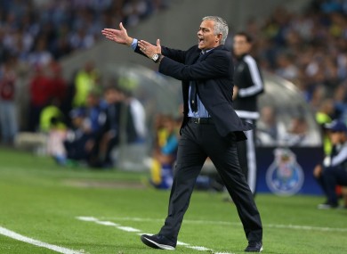 Chelsea manager Jose Mourinho gestures during the Champions League group G soccer match.