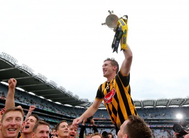 Kilkenny captain Joey Holden celebrates with the Liam MacCarthy Cup after Kilkenny's 2015 All-Ireland final win.