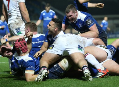 Ben Te'o celebrates Sean Cronin's try.