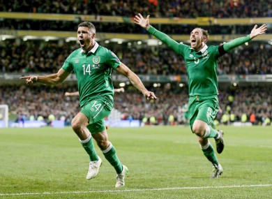 Walt a feeling! Big Jon celebrates his second goal with Richard Keogh not far behind.