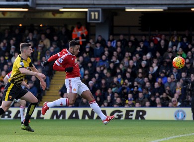 Manchester United's Memphis Depay scores his side's first goal of the game.
