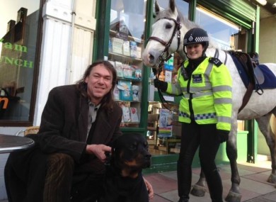 Darren, Rocco and PC Sam Lockyear along with her horse Quincy on Mill Lane, West Hampstead, Camden.