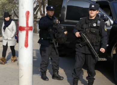 Heavily armed police officers in Beijing