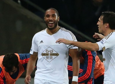 Ashey Williams celebrates his goal for Swansea.