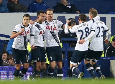 The Tottenham players with goalscorer Deli Alli.