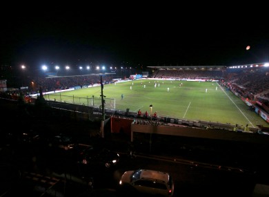A general view during play of the Emirates FA Cup, third round match at St James Park, Exeter tonight.