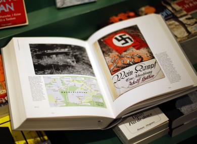 A copy of Mein Kampf: A Critical Edition lies on a display table in a bookshop in Munich.