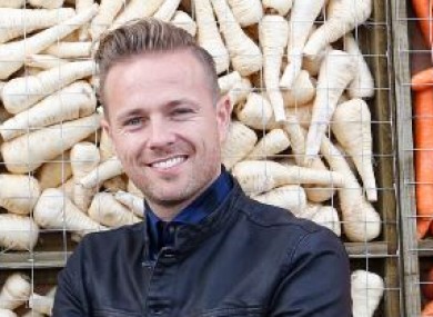 Nicky Byrne (with some parsnips) at the Ploughing Championships.