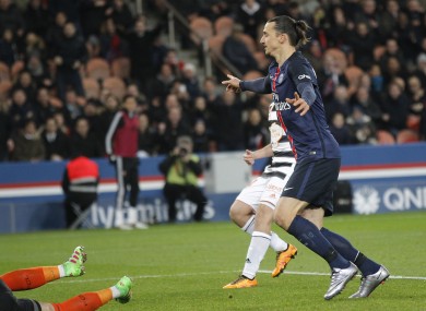 PSG's Zlatan Ibrahimovic celebrates the second goal.